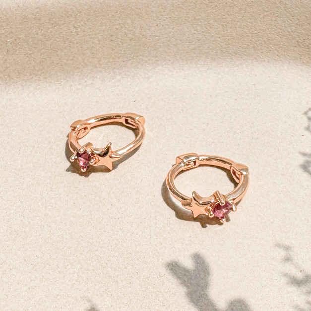 天然石│石榴石星光圈 ‧ 純銀耳環