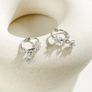 小花鑽圈 ‧ 純銀耳環