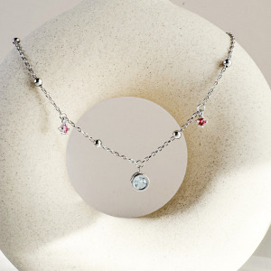 天然石│托帕石 ‧ 粉碧璽│慢慢時光 ‧ 純銀項鍊