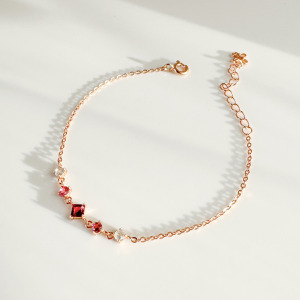 天然石│石榴石 ‧ 粉碧璽 ‧ 拉長石│美好時光 ‧ 純銀手鍊