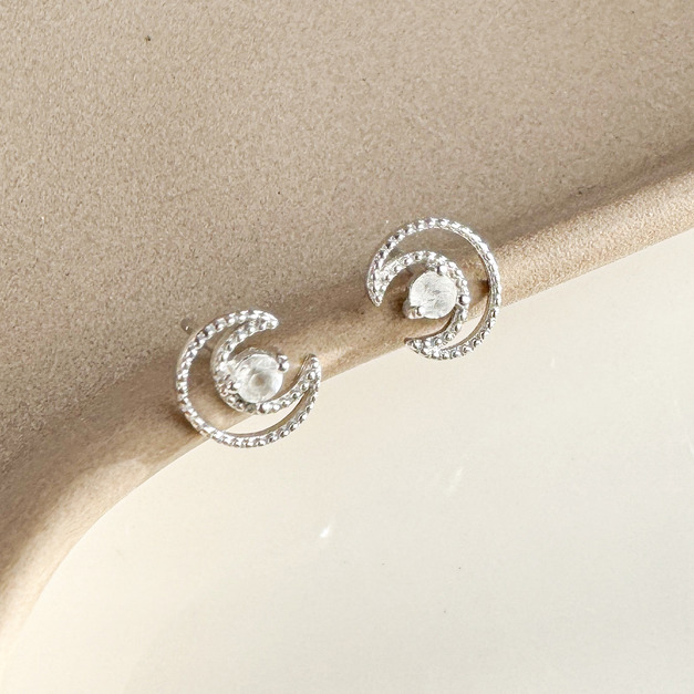 天然石│月光石唯美月光 ‧ 純銀耳環