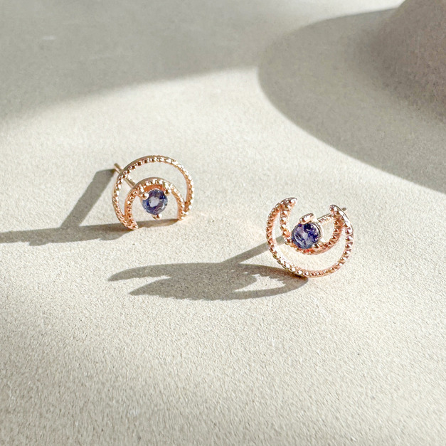 天然石│堇青石唯美月光 ‧ 純銀耳環