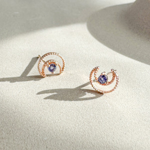 天然石│堇青石唯美月光 ‧ 純銀耳環