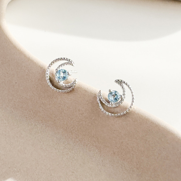 天然石│托帕石唯美月光 ‧ 純銀耳環