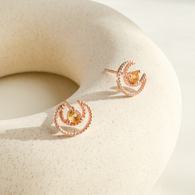 天然石│黃水晶唯美月光 ‧ 純銀耳環