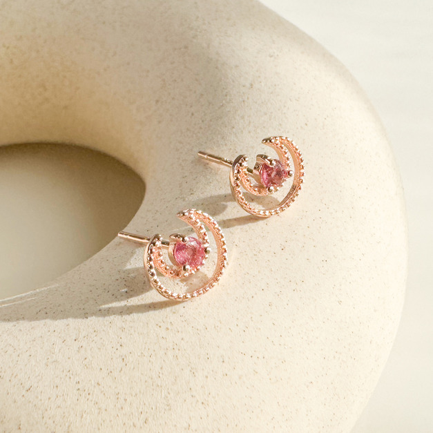 天然石│粉碧璽唯美月光 ‧ 純銀耳環