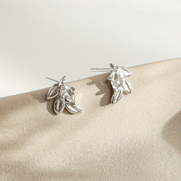 天然石│白水晶月桂女神 ‧ 純銀耳環