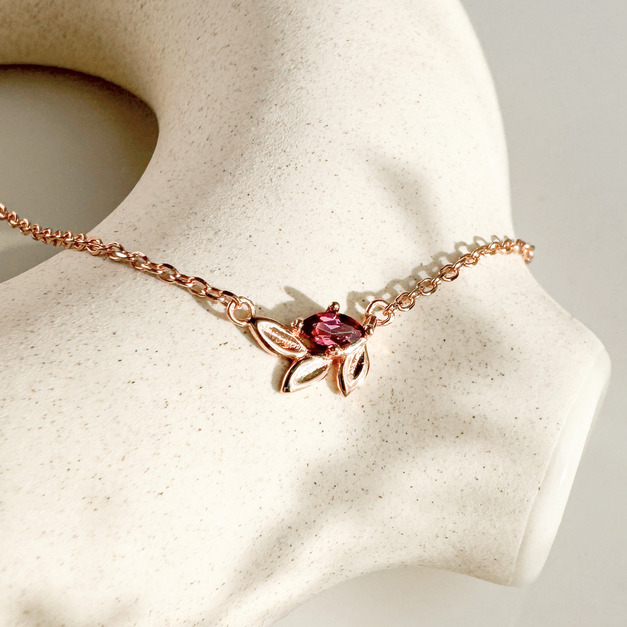 天然石│石榴石月桂女神 ‧ 純銀項鍊