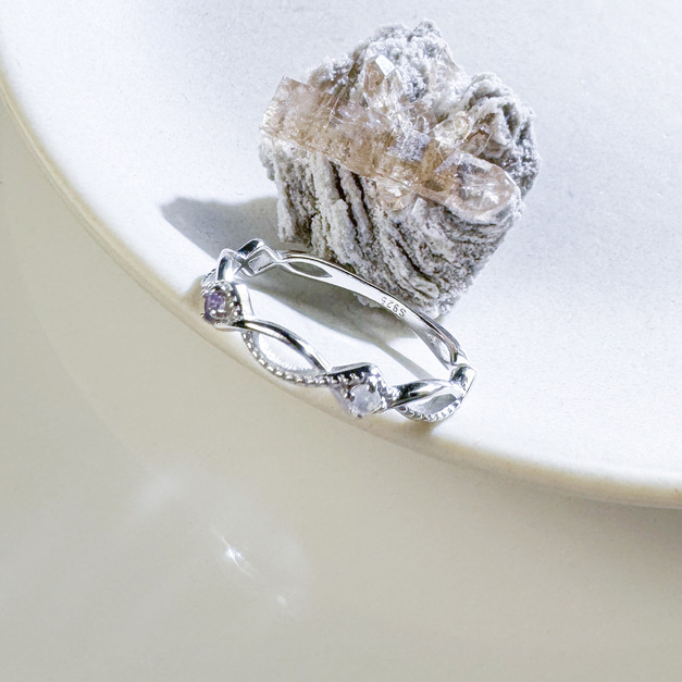 天然石│月光石 ‧ 紫水晶│幸福交織 ‧ 純銀戒指