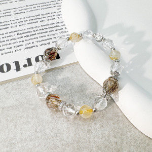 天然石│黑金超七 ‧ 鈦晶 ‧ 白水晶│尊榮安富 ‧ 水晶手串