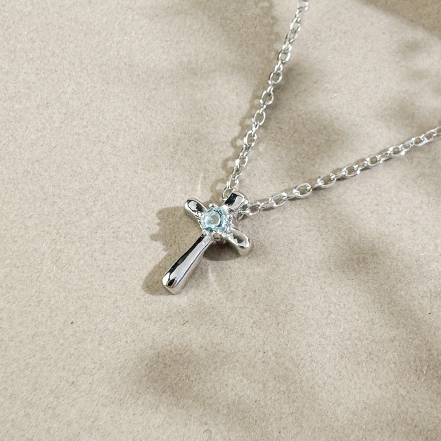 天然石│托帕石信仰十字架 ‧ 純銀項鍊