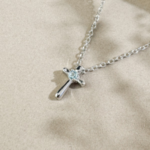 天然石│托帕石信仰十字架 ‧ 純銀項鍊