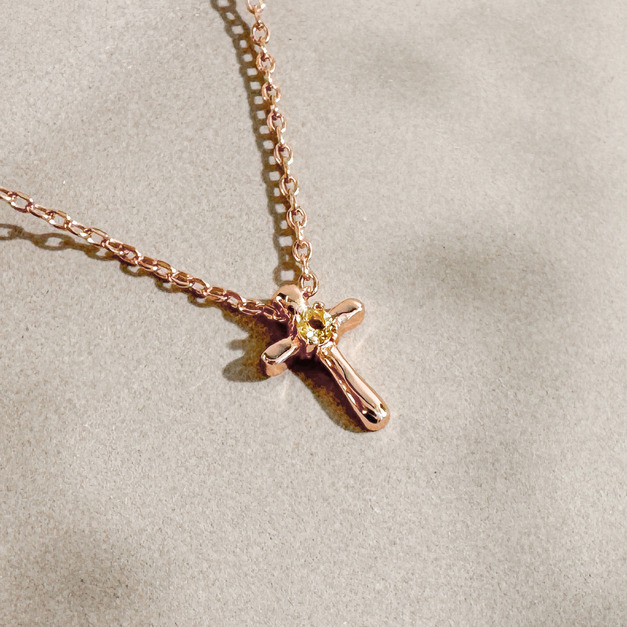 天然石│黃水晶信仰十字架 ‧ 純銀項鍊