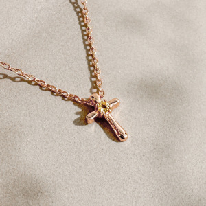 天然石│黃水晶信仰十字架 ‧ 純銀項鍊