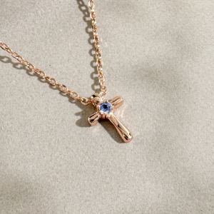 天然石│堇青石信仰十字架 ‧ 純銀項鍊