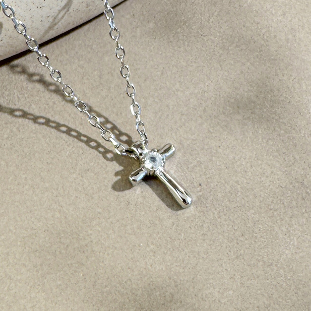 天然石│月光石信仰十字架 ‧ 純銀項鍊