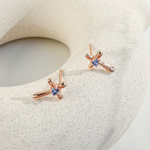 天然石│堇青石信仰十字架 ‧ 純銀耳環