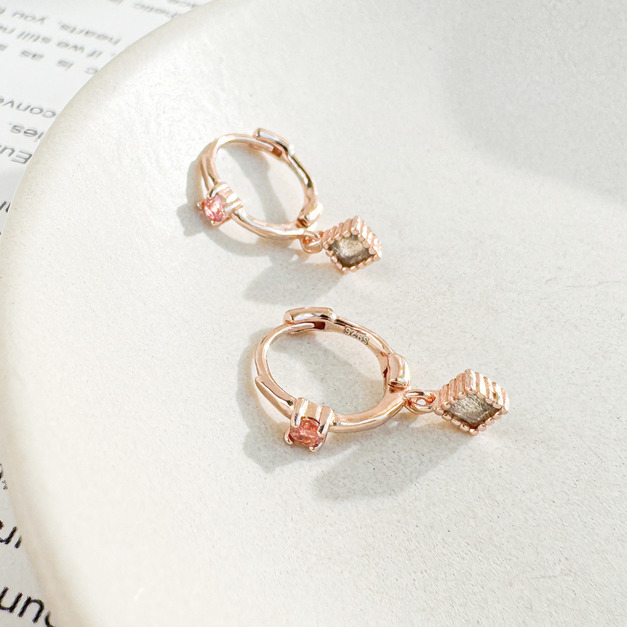 天然石│粉碧璽 ‧ 拉長石│永恆瞬間 ‧ 純銀耳環