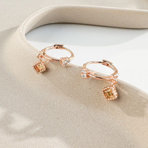 天然石│海藍寶 ‧ 黃水晶│永恆瞬間 ‧ 純銀耳環