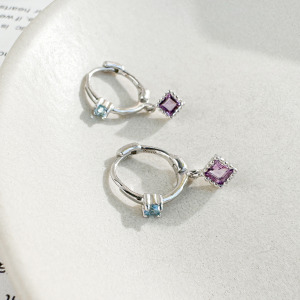 天然石│托帕石 ‧ 紫水晶│永恆瞬間 ‧ 純銀耳環