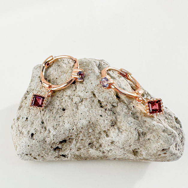 天然石│堇青石 ‧ 石榴石│永恆瞬間 ‧ 純銀耳環