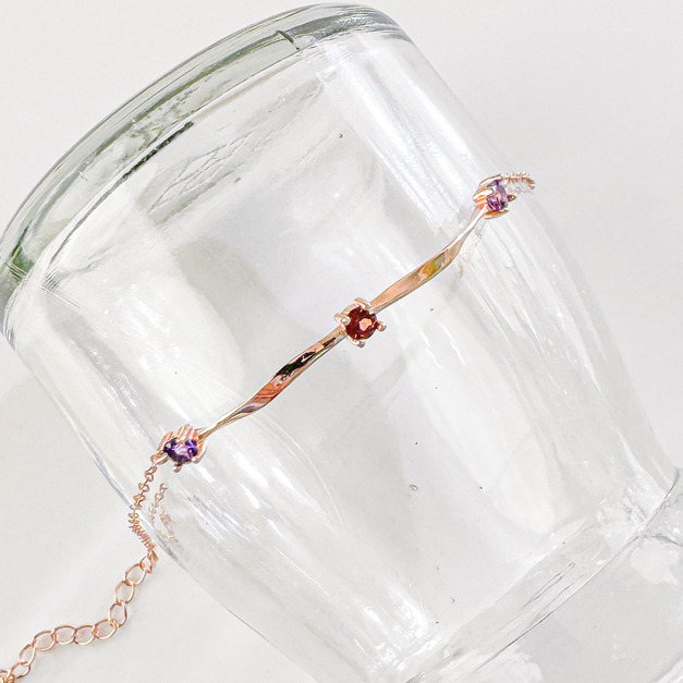 天然石│石榴石 ‧ 紫水晶│扭轉時光 ‧ 純銀手鍊