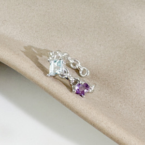 天然石│紫水晶 ‧ 托帕石│永恆耳骨夾 ‧ 純銀耳環 (單支)