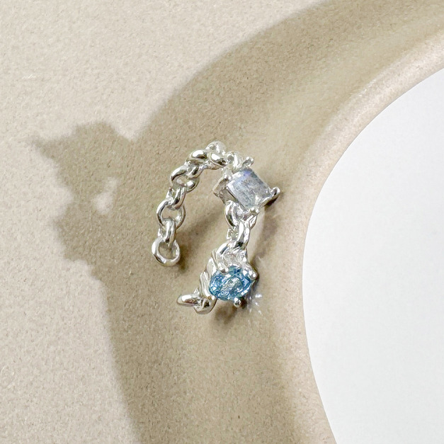 天然石│托帕石 ‧ 拉長石│永恆耳骨夾 ‧ 純銀耳環 (單支)