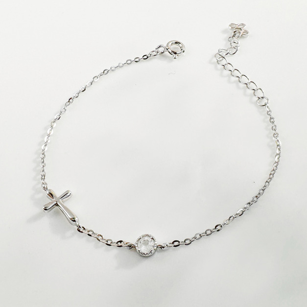 天然石│月光石信仰十字架 ‧ 純銀手鍊