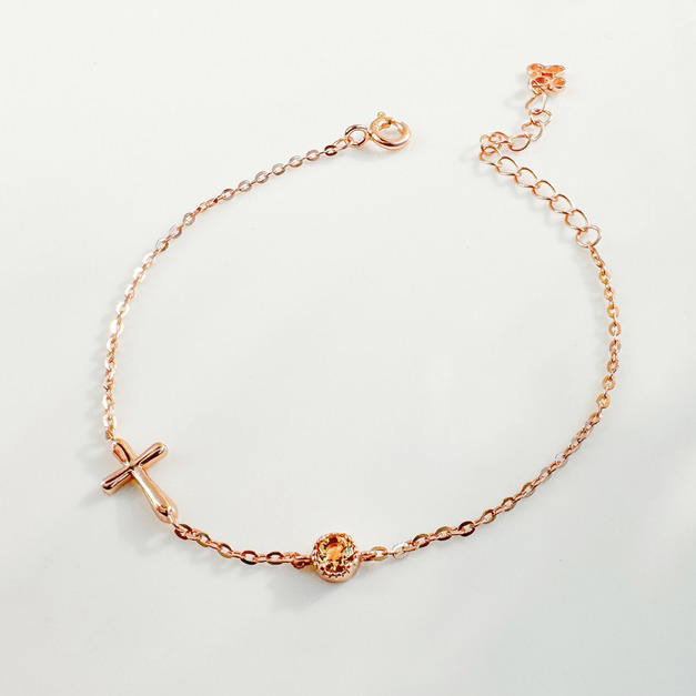 天然石│黃水晶信仰十字架 ‧ 純銀手鍊