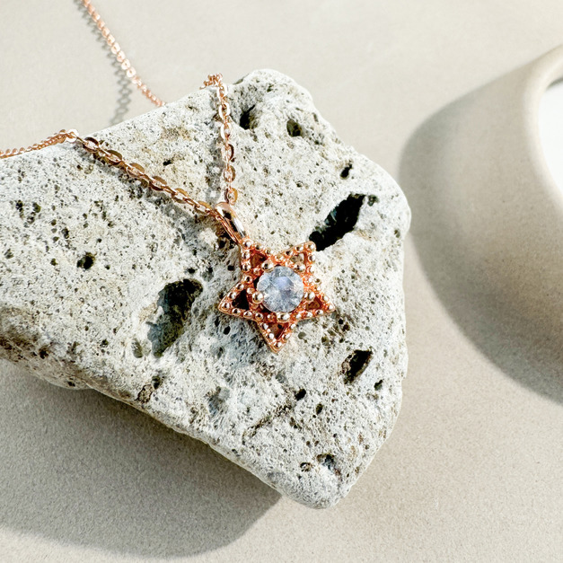 天然石│拉長石璀璨之星 ‧ 純銀項鍊