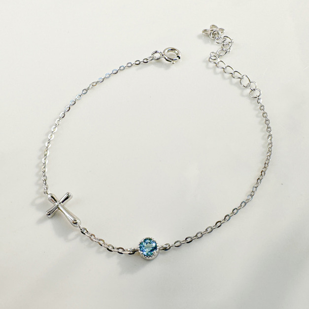 天然石│托帕石信仰十字架 ‧ 純銀手鍊