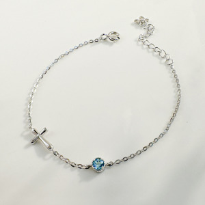 天然石│托帕石信仰十字架 ‧ 純銀手鍊