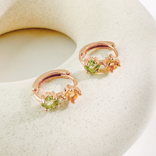 天然石│黃水晶 ‧ 橄欖石│時光記憶圈 ‧ 純銀耳環