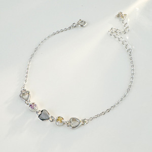 天然石│紫水晶 ‧ 黃水晶│心心相印 ‧ 純銀手鍊