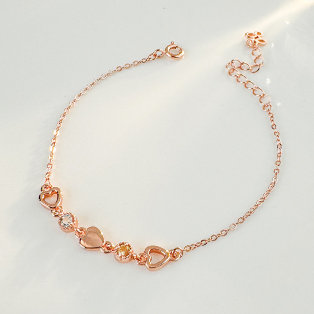 天然石│海藍寶 ‧ 黃水晶│心心相印 ‧ 純銀手鍊