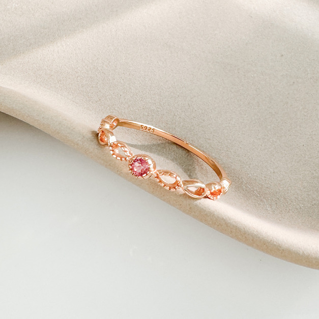 天然石│粉碧璽幸福期望 ‧ 純銀戒指