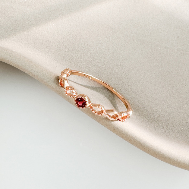 天然石│石榴石幸福期望 ‧ 純銀戒指