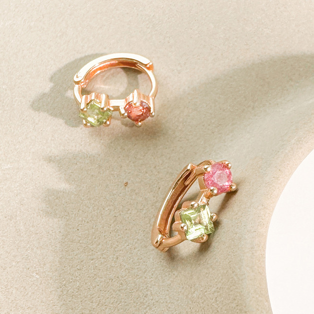 天然石│粉碧璽 ‧ 橄欖石│時光記憶圈 ‧ 純銀耳環