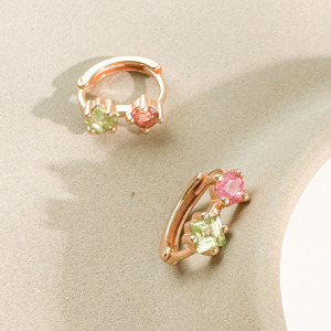 天然石│粉碧璽 ‧ 橄欖石│時光記憶圈 ‧ 純銀耳環