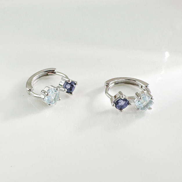 天然石│堇青石 ‧ 托帕石│時光記憶圈 ‧ 純銀耳環