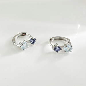 天然石│堇青石 ‧ 托帕石│時光記憶圈 ‧ 純銀耳環