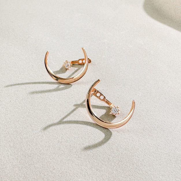 旋月小鑽 ‧ 純銀耳環 (玫)