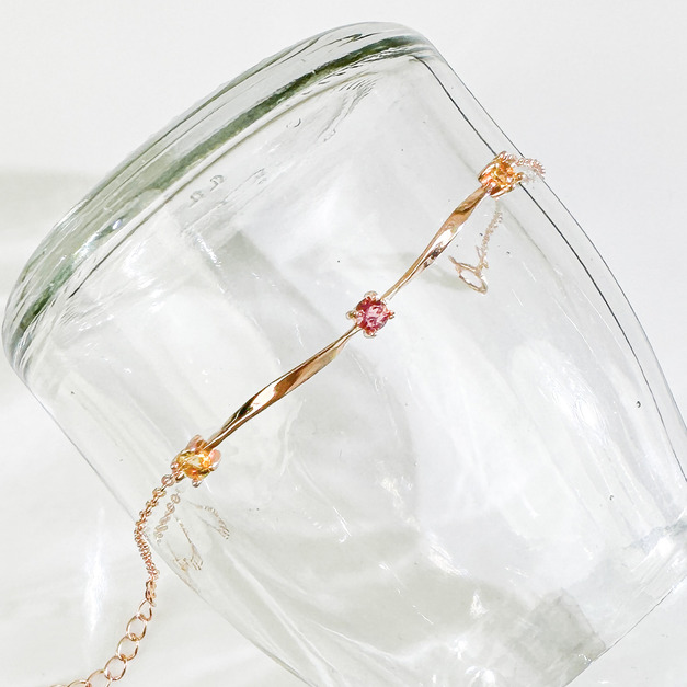 天然石│粉碧璽 ‧ 黃水晶│扭轉時光 ‧ 純銀手鍊