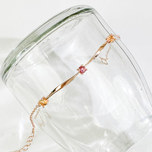 天然石│粉碧璽 ‧ 黃水晶│扭轉時光 ‧ 純銀手鍊