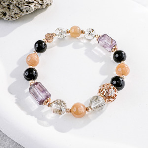 天然石│黑碧璽 ‧ 月光石 ‧ 紫水晶 ‧ 黑金超七│巴塞隆納 ‧ 水晶手串
