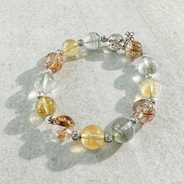 天然石│黑金超七 ‧ 黃水晶 ‧ 綠幽靈│人生勝利組 ‧ 水晶手串