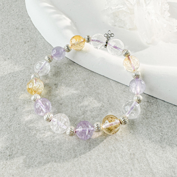 天然石│白水晶 ‧ 紫水晶 ‧ 黃水晶│富裕人生 ‧ 水晶手串