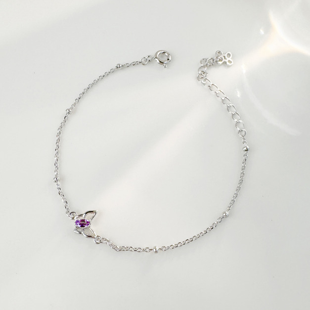 天然石│紫水晶浪漫蝴蝶 ‧ 純銀手鍊
