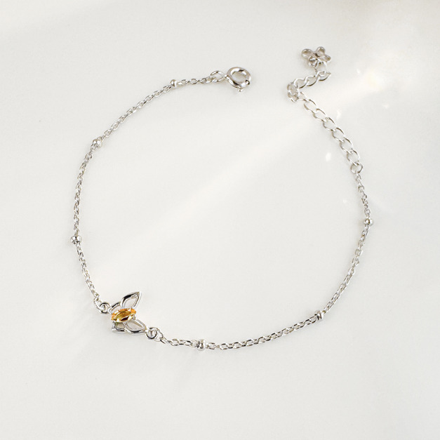 天然石│黃水晶浪漫蝴蝶 ‧ 純銀手鍊